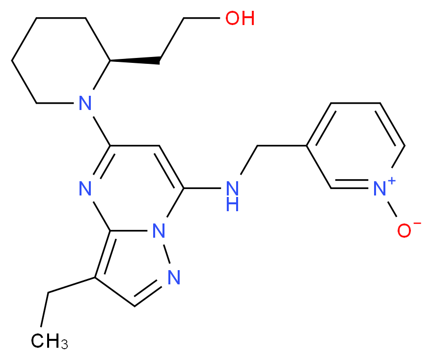 3-[({3-ethyl-5-[(2S)-2-(2-hydroxyethyl)piperidin-1-yl]pyrazolo[1,5-a]pyrimidin-7-yl}amino)methyl]pyridin-1-ium-1-olate_分子结构_CAS_779353-01-4