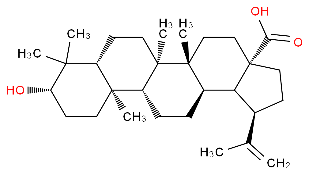 (1R,2R,5S,8R,9R,10R,13R,14R,17S,19R)-17-hydroxy-1,2,14,18,18-pentamethyl-8-(prop-1-en-2-yl)pentacyclo[11.8.0.0<sup>2</sup>,<sup>1</sup><sup>0</sup>.0<sup>5</sup>,<sup>9</sup>.0<sup>1</sup><sup>4</sup>,<sup>1</sup><sup>9</sup>]henicosane-5-carboxylic acid_分子结构_CAS_472-15-1