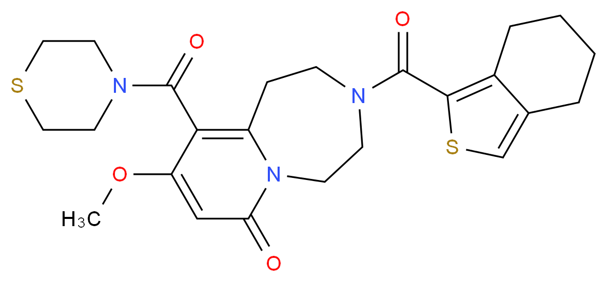 9-methoxy-3-(4,5,6,7-tetrahydro-2-benzothien-1-ylcarbonyl)-10-(4-thiomorpholinylcarbonyl)-2,3,4,5-tetrahydropyrido[1,2-d][1,4]diazepin-7(1H)-one_分子结构_CAS_)