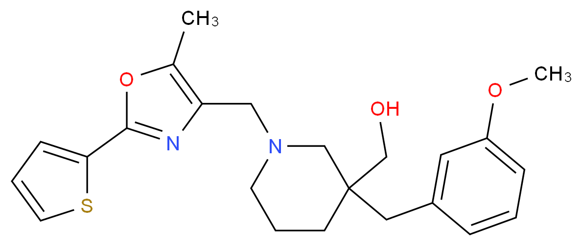 (3-(3-methoxybenzyl)-1-{[5-methyl-2-(2-thienyl)-1,3-oxazol-4-yl]methyl}-3-piperidinyl)methanol_分子结构_CAS_)