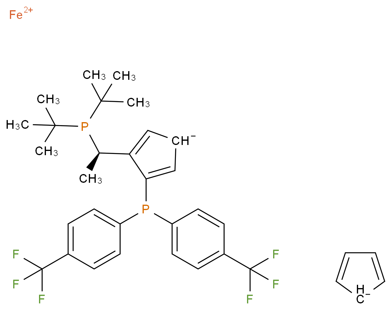 λ<sup>2</sup>-iron(2+) ion 3-{bis[4-(trifluoromethyl)phenyl]phosphanyl}-4-[(1R)-1-(di-tert-butylphosphanyl)ethyl]cyclopenta-2,4-dien-1-ide cyclopenta-2,4-dien-1-ide_分子结构_CAS_246231-79-8