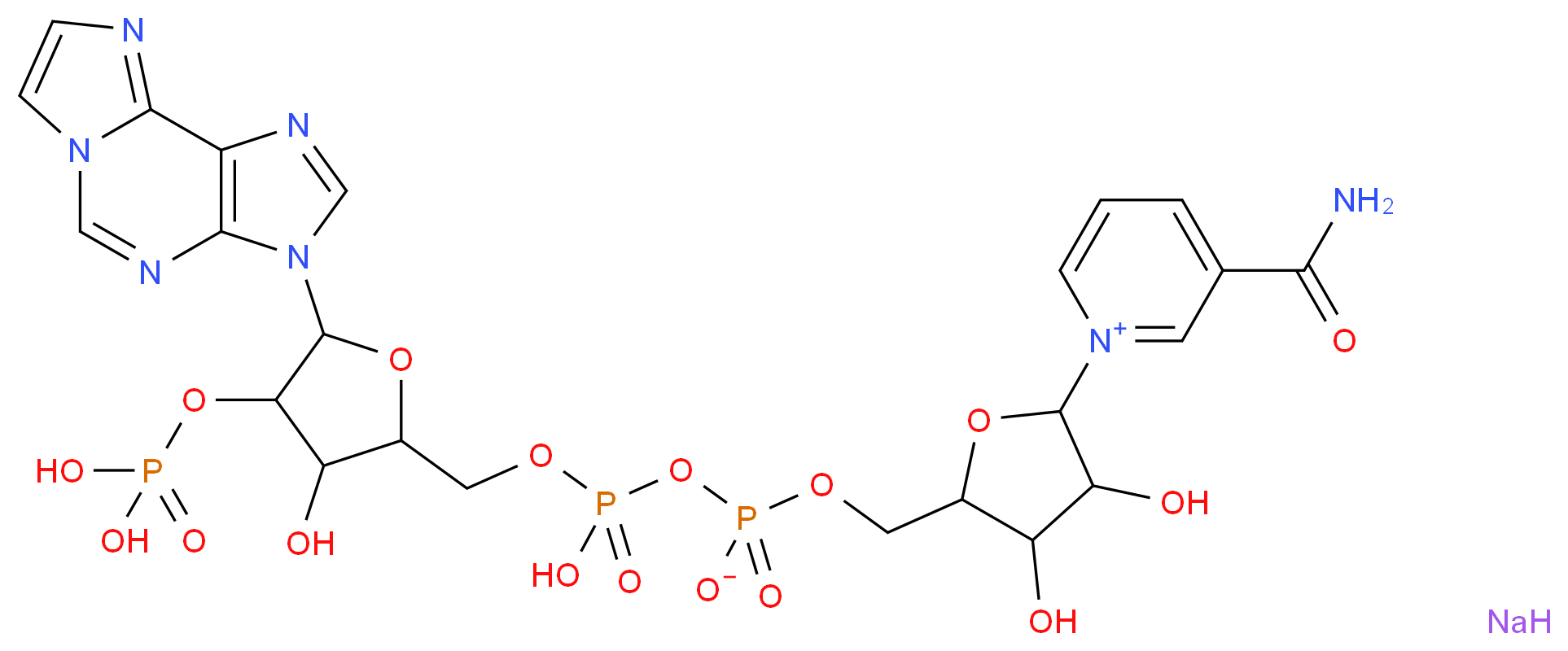 3-carbamoyl-1-{3,4-dihydroxy-5-[({hydroxy[(3-hydroxy-5-{3H-imidazo[2,1-f]purin-3-yl}-4-(phosphonooxy)oxolan-2-yl)methoxy]phosphoryl phosphonato}oxy)methyl]oxolan-2-yl}-1λ<sup>5</sup>-pyridin-1-ylium sodium_分子结构_CAS_104809-28-1