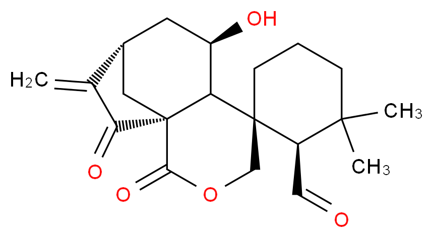 (1R,1'S,2R,6'S,7'R,9'S)-7'-hydroxy-3,3-dimethyl-10'-methylidene-2',11'-dioxo-3'-oxaspiro[cyclohexane-1,5'-tricyclo[7.2.1.0<sup>1</sup>,<sup>6</sup>]dodecane]-2-carbaldehyde_分子结构_CAS_85329-59-5