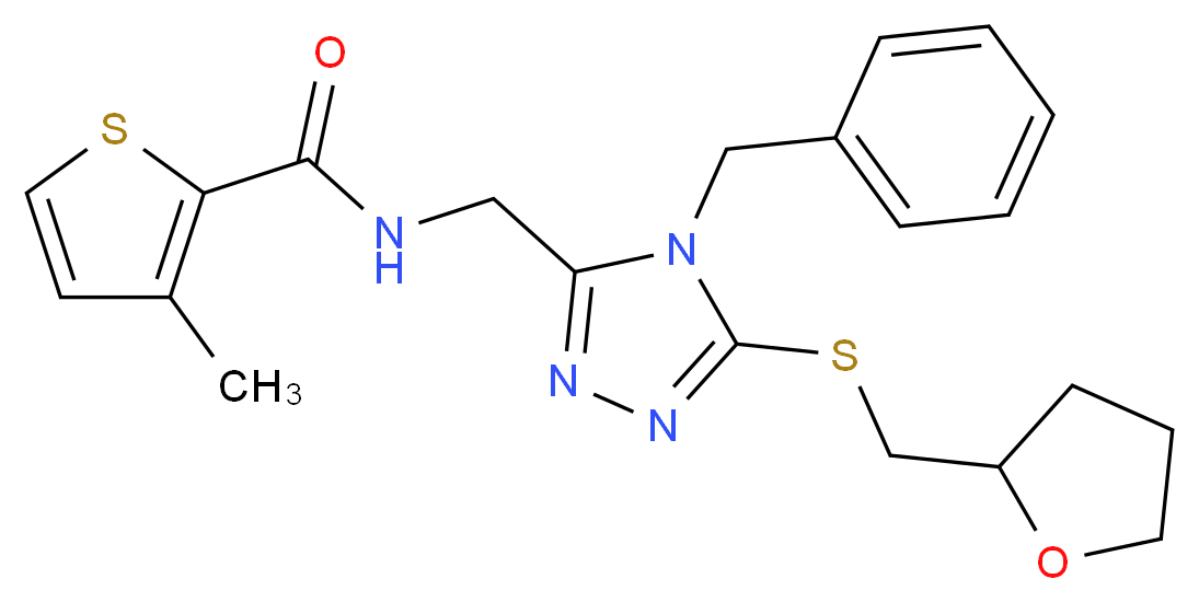 N-({4-benzyl-5-[(tetrahydro-2-furanylmethyl)thio]-4H-1,2,4-triazol-3-yl}methyl)-3-methyl-2-thiophenecarboxamide_分子结构_CAS_)