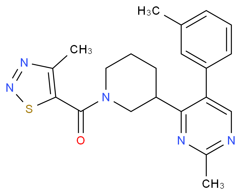 2-methyl-5-(3-methylphenyl)-4-{1-[(4-methyl-1,2,3-thiadiazol-5-yl)carbonyl]-3-piperidinyl}pyrimidine_分子结构_CAS_)