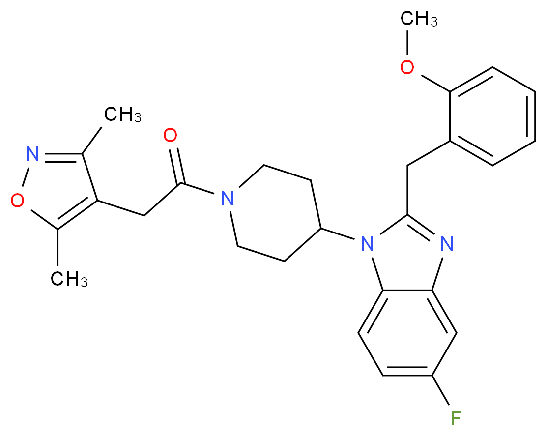 1-{1-[(3,5-dimethyl-4-isoxazolyl)acetyl]-4-piperidinyl}-5-fluoro-2-(2-methoxybenzyl)-1H-benzimidazole_分子结构_CAS_)