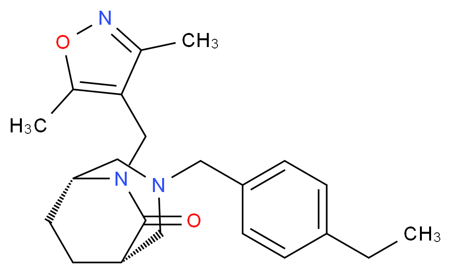 (1S*,5R*)-6-[(3,5-dimethylisoxazol-4-yl)methyl]-3-(4-ethylbenzyl)-3,6-diazabicyclo[3.2.2]nonan-7-one_分子结构_CAS_)