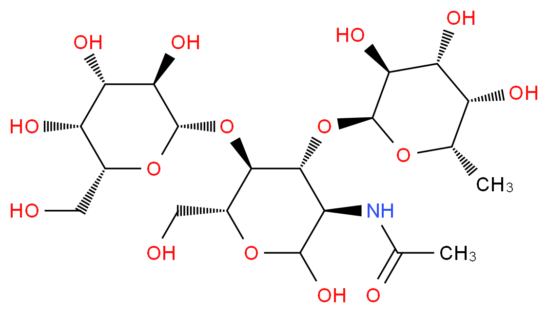 N-[(3R,4R,5S,6R)-2-hydroxy-6-(hydroxymethyl)-5-{[(2S,3R,4S,5R,6R)-3,4,5-trihydroxy-6-(hydroxymethyl)oxan-2-yl]oxy}-4-{[(2S,3S,4R,5S,6S)-3,4,5-trihydroxy-6-methyloxan-2-yl]oxy}oxan-3-yl]acetamide_分子结构_CAS_71208-06-5