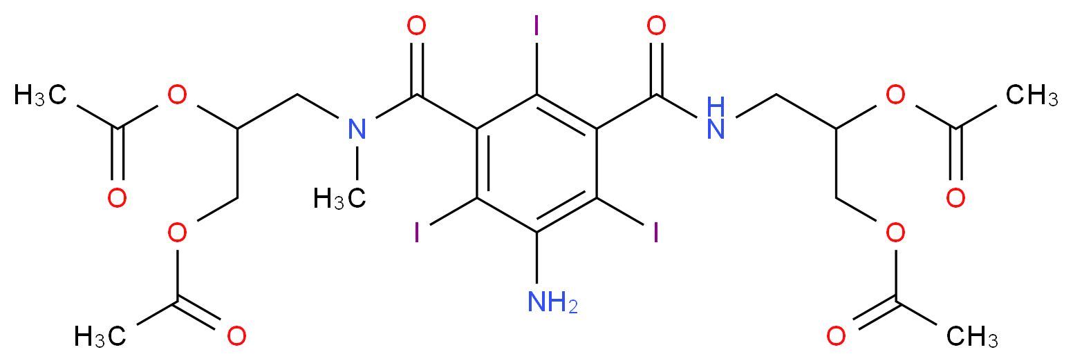 1-(acetyloxy)-3-[1-(3-amino-5-{[2,3-bis(acetyloxy)propyl]carbamoyl}-2,4,6-triiodophenyl)-N-methylformamido]propan-2-yl acetate_分子结构_CAS_76350-09-9