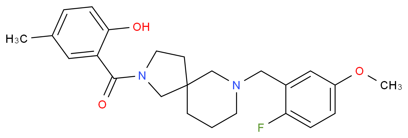2-{[7-(2-fluoro-5-methoxybenzyl)-2,7-diazaspiro[4.5]dec-2-yl]carbonyl}-4-methylphenol_分子结构_CAS_)