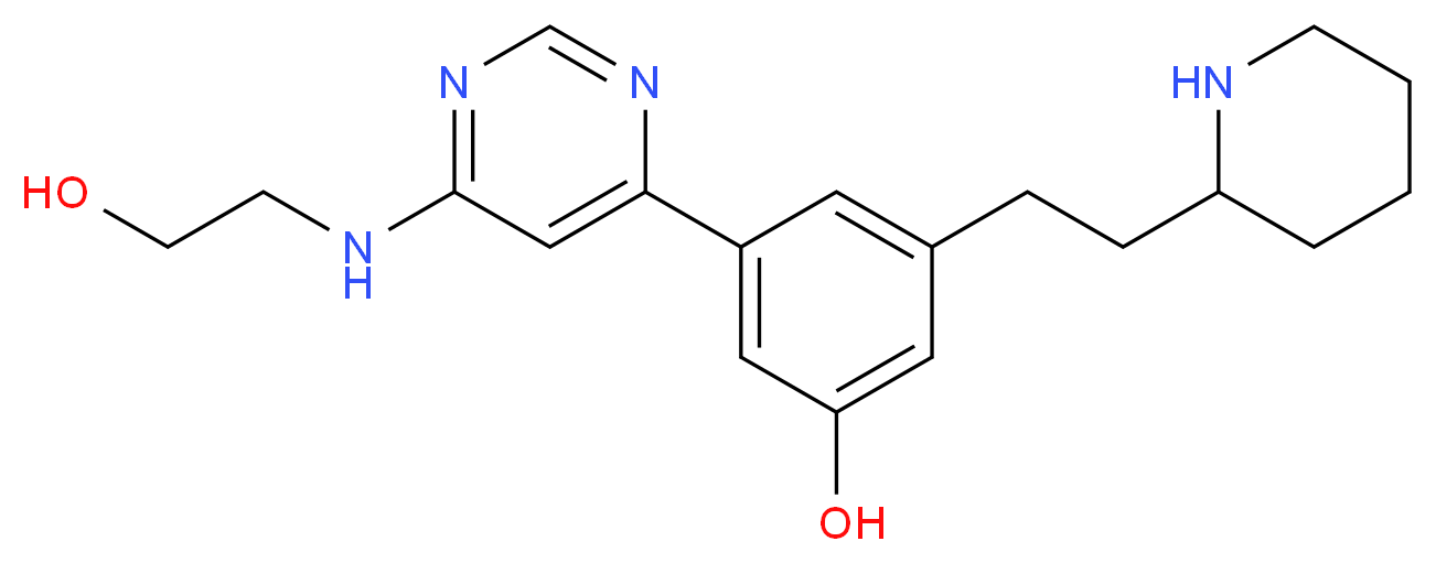 3-{6-[(2-hydroxyethyl)amino]pyrimidin-4-yl}-5-(2-piperidin-2-ylethyl)phenol_分子结构_CAS_)