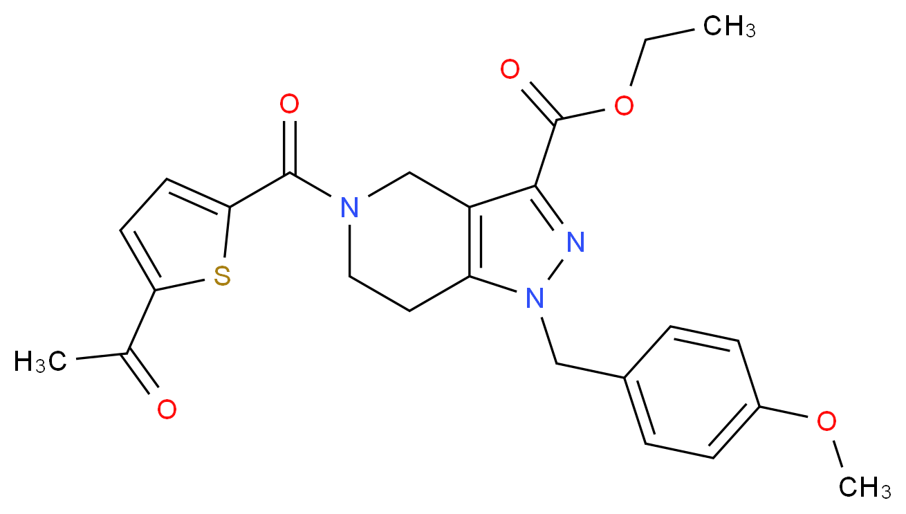ethyl 5-[(5-acetyl-2-thienyl)carbonyl]-1-(4-methoxybenzyl)-4,5,6,7-tetrahydro-1H-pyrazolo[4,3-c]pyridine-3-carboxylate_分子结构_CAS_)