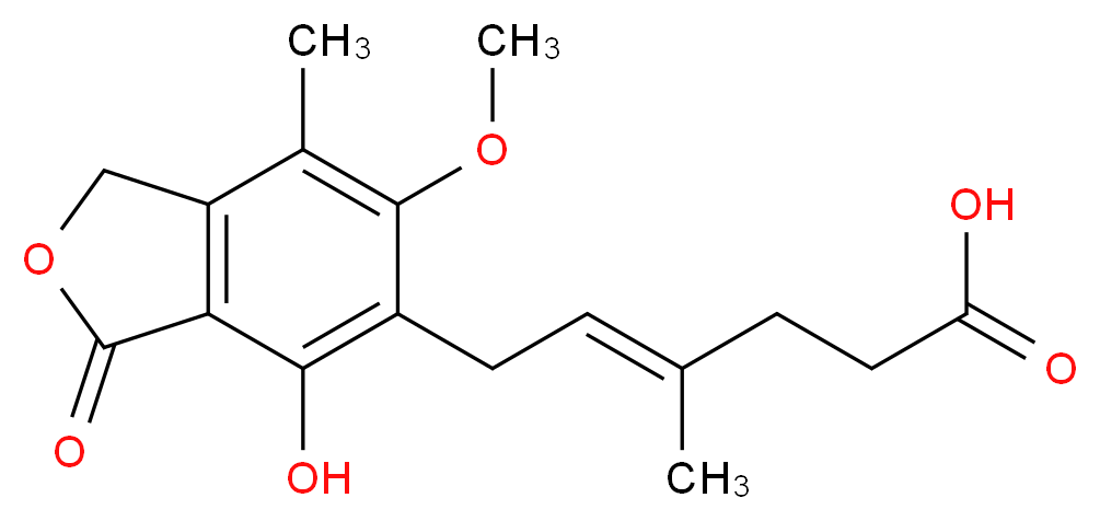 (4E)-6-(4-hydroxy-6-methoxy-7-methyl-3-oxo-1,3-dihydro-2-benzofuran-5-yl)-4-methylhex-4-enoic acid_分子结构_CAS_24280-93-1