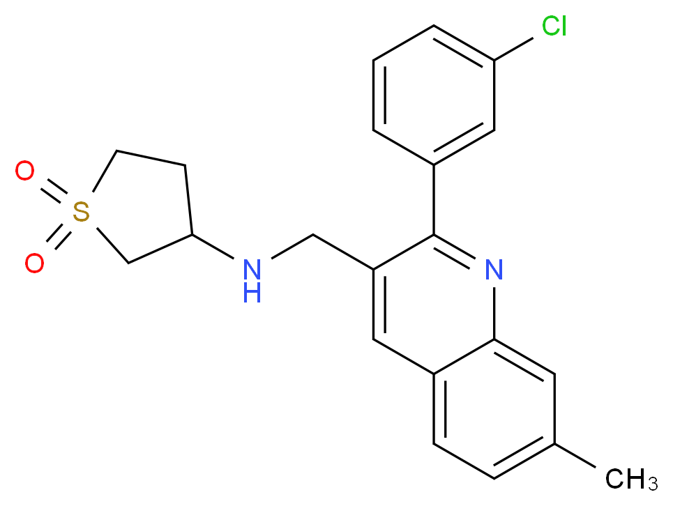 N-{[2-(3-chlorophenyl)-7-methyl-3-quinolinyl]methyl}tetrahydro-3-thiophenamine 1,1-dioxide_分子结构_CAS_)