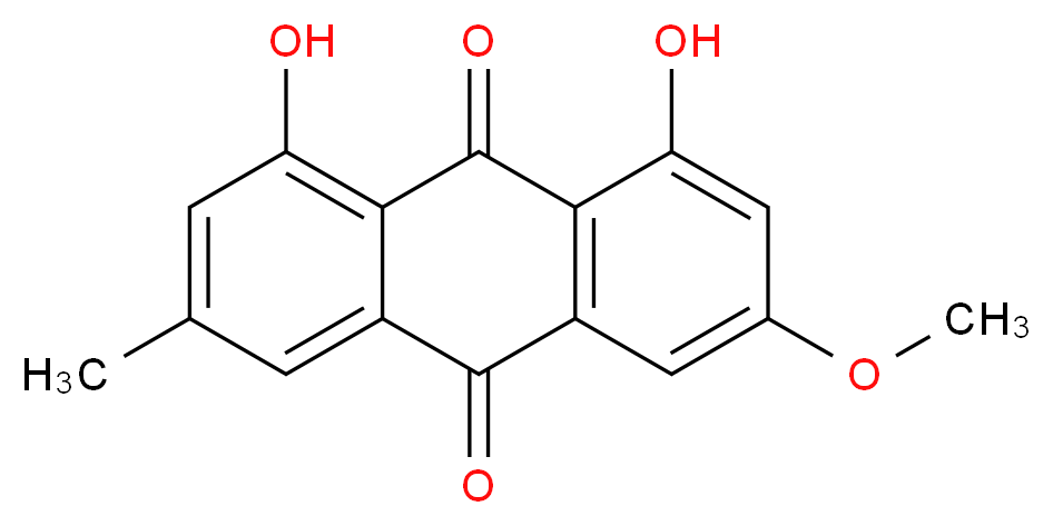 1,8-dihydroxy-3-methoxy-6-methyl-9,10-dihydroanthracene-9,10-dione_分子结构_CAS_521-61-9