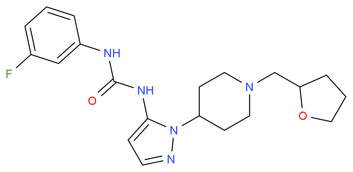 N-(3-fluorophenyl)-N'-{1-[1-(tetrahydrofuran-2-ylmethyl)piperidin-4-yl]-1H-pyrazol-5-yl}urea_分子结构_CAS_)