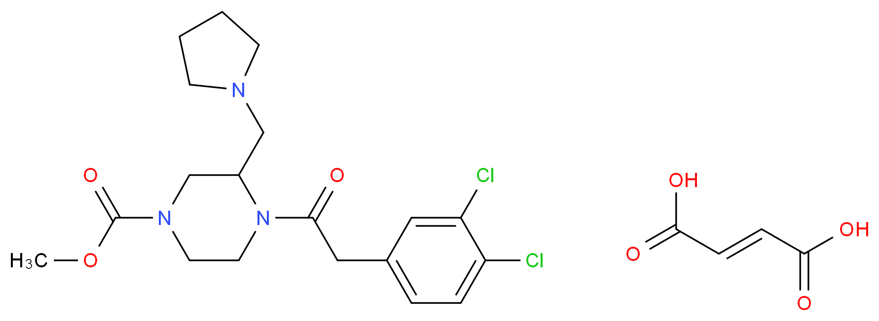 (2E)-but-2-enedioic acid methyl 4-[2-(3,4-dichlorophenyl)acetyl]-3-(pyrrolidin-1-ylmethyl)piperazine-1-carboxylate_分子结构_CAS_126766-32-3