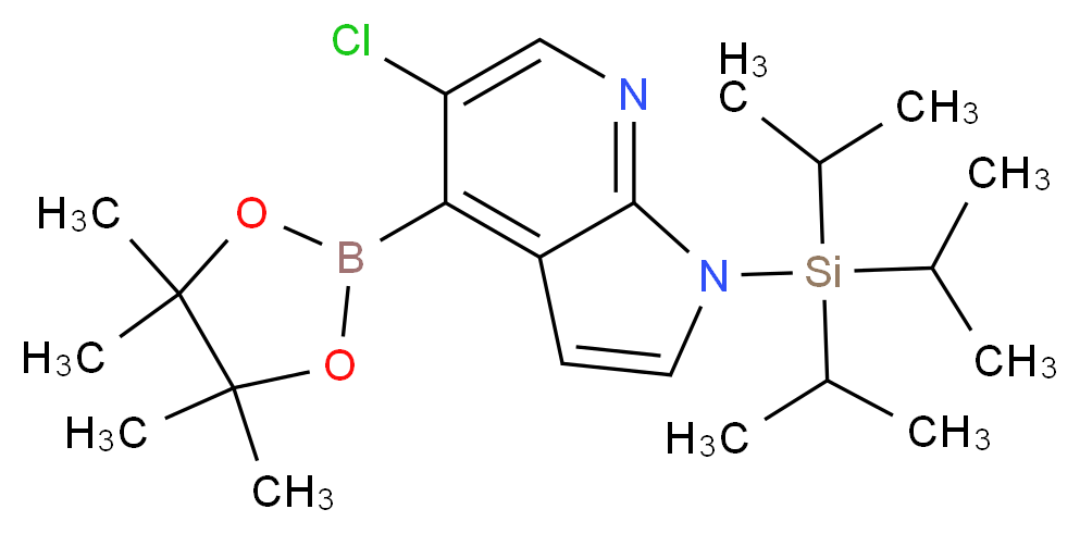 5-chloro-4-(tetramethyl-1,3,2-dioxaborolan-2-yl)-1-[tris(propan-2-yl)silyl]-1H-pyrrolo[2,3-b]pyridine_分子结构_CAS_1072152-34-1