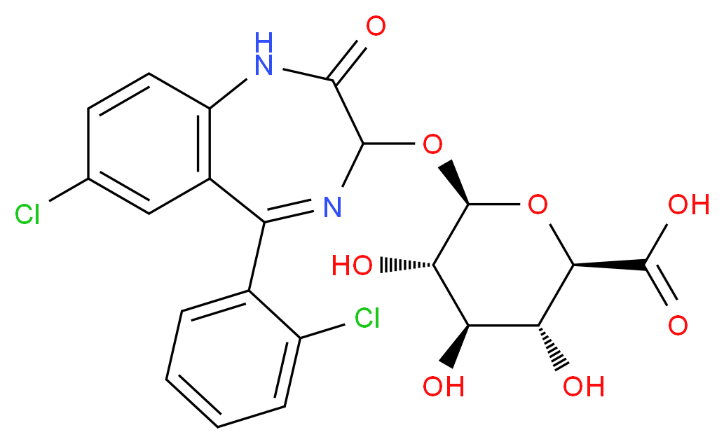 (2R,3R,4R,5S,6R)-6-{[7-chloro-5-(2-chlorophenyl)-2-oxo-2,3-dihydro-1H-1,4-benzodiazepin-3-yl]oxy}-3,4,5-trihydroxyoxane-2-carboxylic acid_分子结构_CAS_32781-79-6