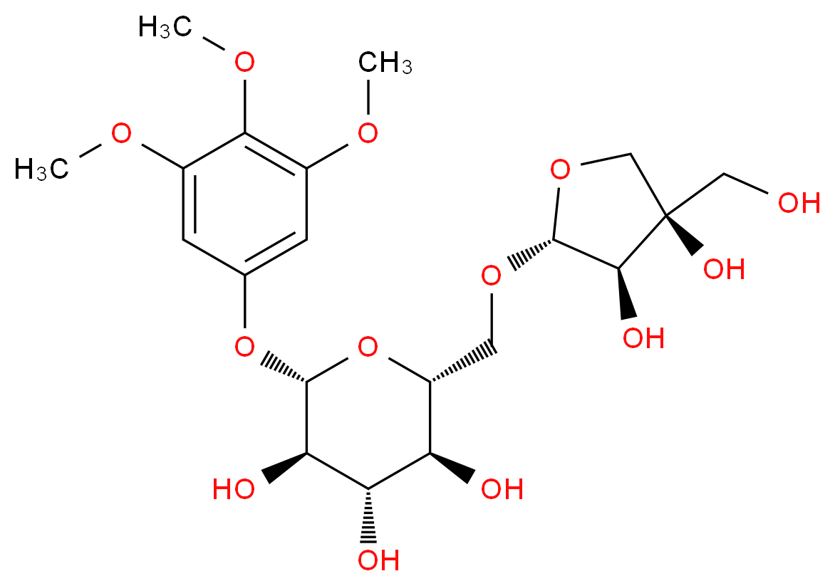 (2R,3S,4S,5R,6S)-2-({[(2R,3R,4R)-3,4-dihydroxy-4-(hydroxymethyl)oxolan-2-yl]oxy}methyl)-6-(3,4,5-trimethoxyphenoxy)oxane-3,4,5-triol_分子结构_CAS_87562-76-3