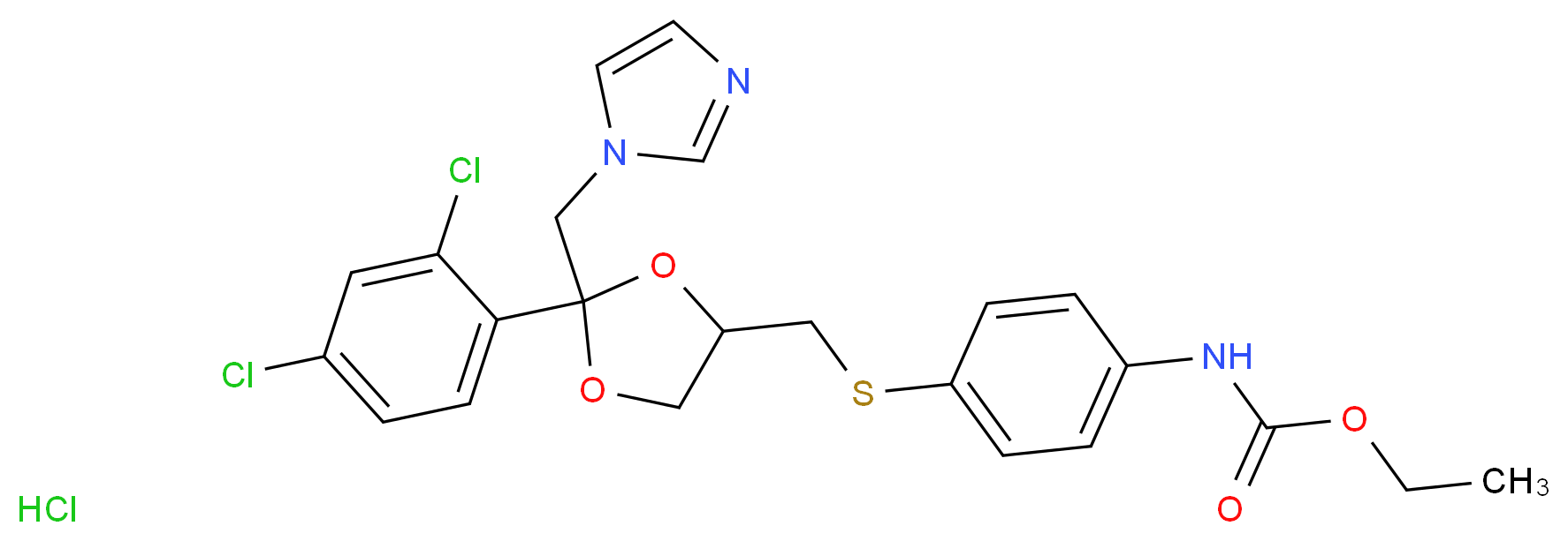 ethyl N-[4-({[2-(2,4-dichlorophenyl)-2-(1H-imidazol-1-ylmethyl)-1,3-dioxolan-4-yl]methyl}sulfanyl)phenyl]carbamate hydrochloride_分子结构_CAS_84697-22-3