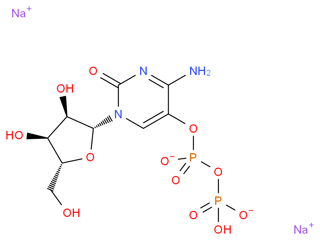 disodium hydrogen ({4-amino-1-[(2R,3R,4S,5R)-3,4-dihydroxy-5-(hydroxymethyl)oxolan-2-yl]-2-oxo-1,2-dihydropyrimidin-5-yl phosphonato}oxy)phosphonate_分子结构_CAS_54394-90-0