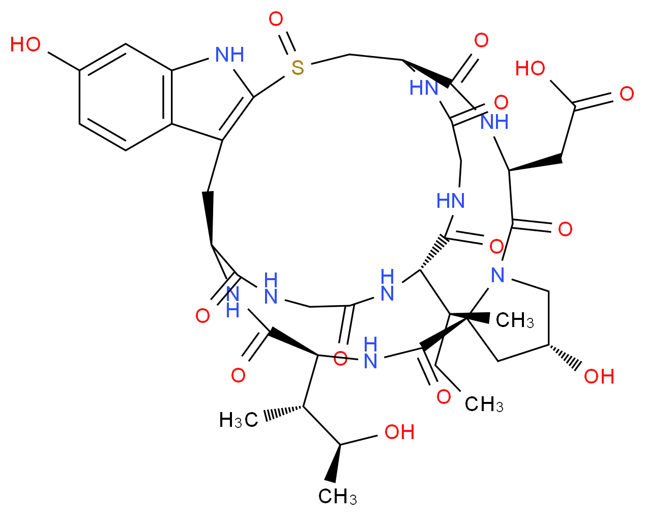 2-[(1R,4S,8R,10S,13S,16S,34S)-34-[(2S)-butan-2-yl]-8,22-dihydroxy-13-[(2R,3S)-3-hydroxybutan-2-yl]-2,5,11,14,27,30,33,36,39-nonaoxo-27λ<sup>4</sup>-thia-3,6,12,15,25,29,32,35,38-nonaazapentacyclo[14.12.11.0<sup>6</sup>,<sup>1</sup><sup>0</sup>.0<sup>1</sup><sup>8</sup>,<sup>2</sup><sup>6</sup>.0<sup>1</sup><sup>9</sup>,<sup>2</sup><sup>4</sup>]nonatriaconta-18(26),19,21,23-tetraen-4-yl]acetic acid_分子结构_CAS_21705-02-2