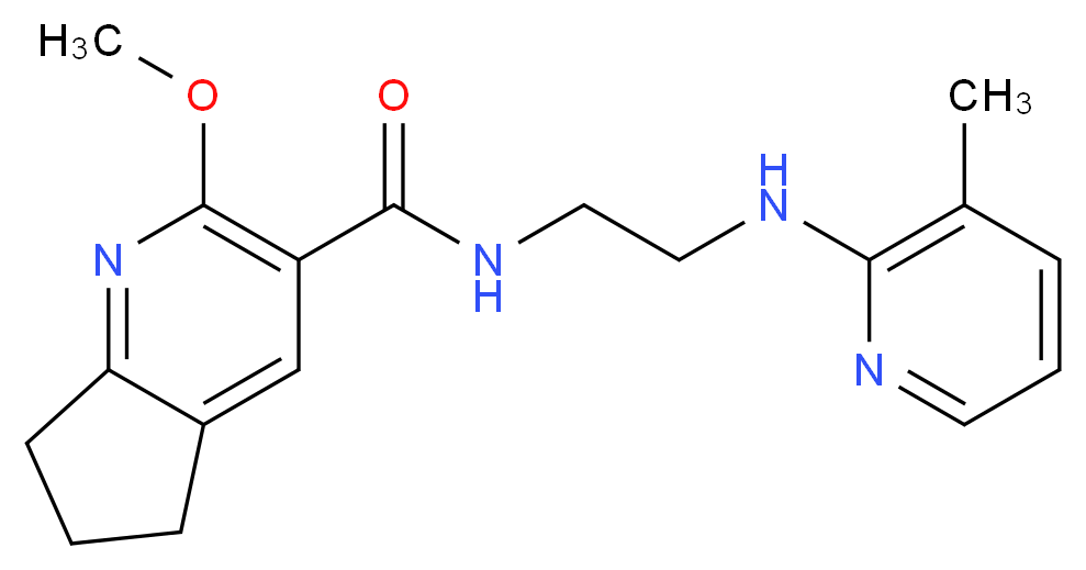2-methoxy-N-{2-[(3-methyl-2-pyridinyl)amino]ethyl}-6,7-dihydro-5H-cyclopenta[b]pyridine-3-carboxamide_分子结构_CAS_)