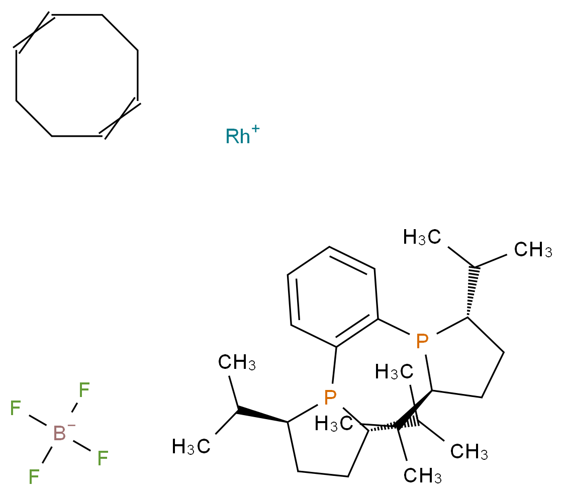 λ<sup>1</sup>-rhodium(1+) ion (2S,5S)-1-{2-[(2S,5S)-2,5-bis(propan-2-yl)phospholan-1-yl]phenyl}-2,5-bis(propan-2-yl)phospholane cycloocta-1,5-diene tetrafluoroboranuide_分子结构_CAS_1000393-36-1