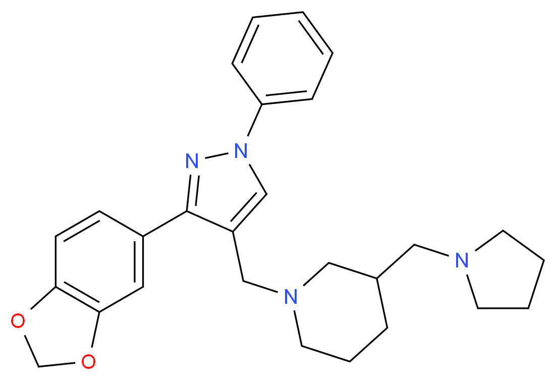 1-{[3-(1,3-benzodioxol-5-yl)-1-phenyl-1H-pyrazol-4-yl]methyl}-3-(1-pyrrolidinylmethyl)piperidine_分子结构_CAS_)