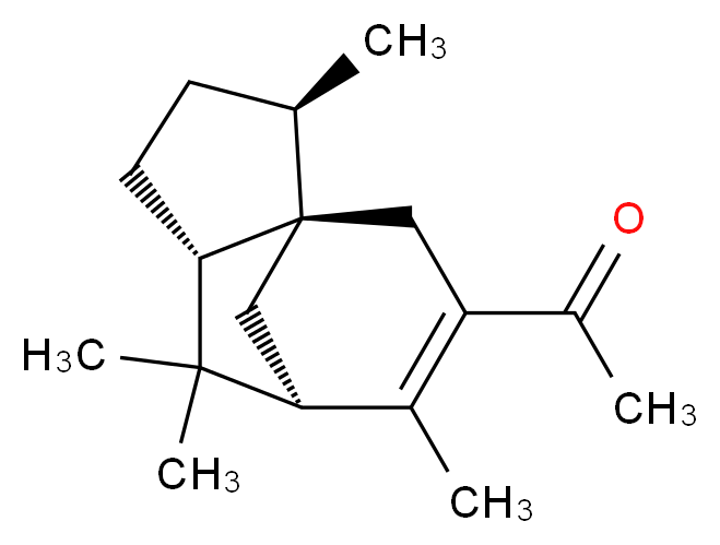 1-[(1R,2R,5S,7R)-2,6,6,8-tetramethyltricyclo[5.3.1.0<sup>1</sup>,<sup>5</sup>]undec-8-en-9-yl]ethan-1-one_分子结构_CAS_32388-55-9