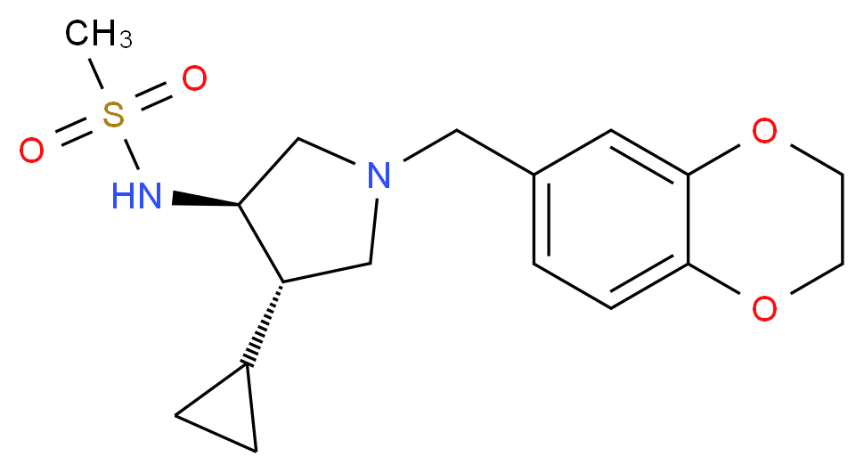 N-[(3R*,4S*)-4-cyclopropyl-1-(2,3-dihydro-1,4-benzodioxin-6-ylmethyl)-3-pyrrolidinyl]methanesulfonamide_分子结构_CAS_)