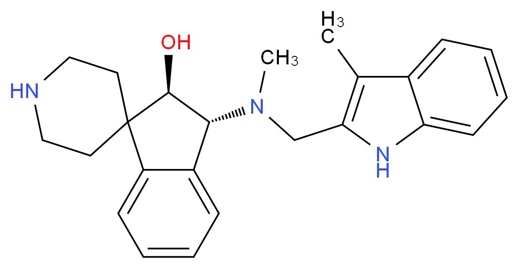 (2R*,3R*)-3-{methyl[(3-methyl-1H-indol-2-yl)methyl]amino}-2,3-dihydrospiro[indene-1,4'-piperidin]-2-ol_分子结构_CAS_)