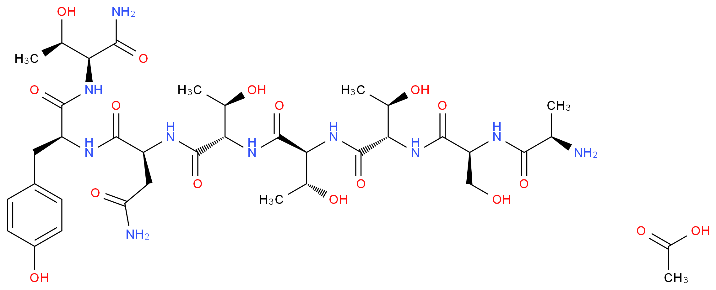 (2S)-2-[(2S,3R)-2-[(2S,3R)-2-[(2S,3R)-2-[(2S)-2-[(2R)-2-aminopropanamido]-3-hydroxypropanamido]-3-hydroxybutanamido]-3-hydroxybutanamido]-3-hydroxybutanamido]-N-[(1S)-1-{[(1S,2R)-1-carbamoyl-2-hydroxypropyl]carbamoyl}-2-(4-hydroxyphenyl)ethyl]butanediamide; acetic acid_分子结构_CAS_106362-34-9