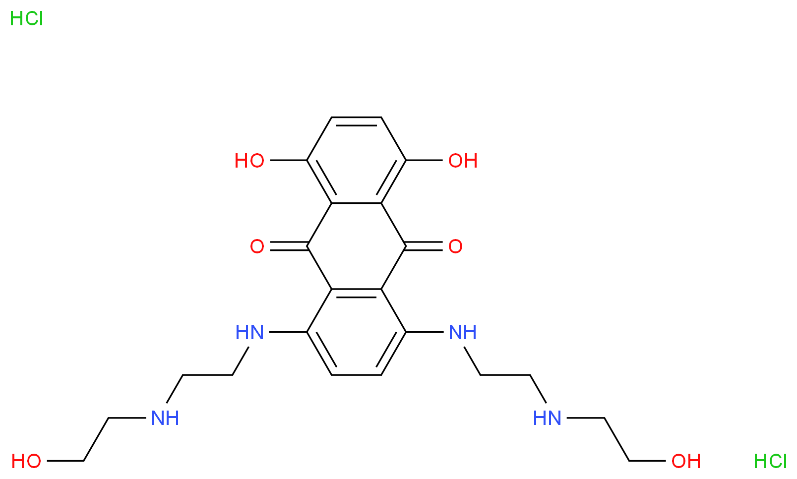 1,4-dihydroxy-5,8-bis({2-[(2-hydroxyethyl)amino]ethyl}amino)-9,10-dihydroanthracene-9,10-dione dihydrochloride_分子结构_CAS_70476-82-3