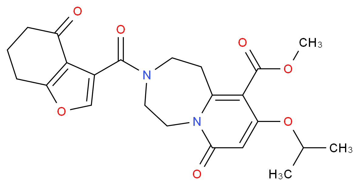 methyl 9-isopropoxy-7-oxo-3-[(4-oxo-4,5,6,7-tetrahydro-1-benzofuran-3-yl)carbonyl]-1,2,3,4,5,7-hexahydropyrido[1,2-d][1,4]diazepine-10-carboxylate_分子结构_CAS_)