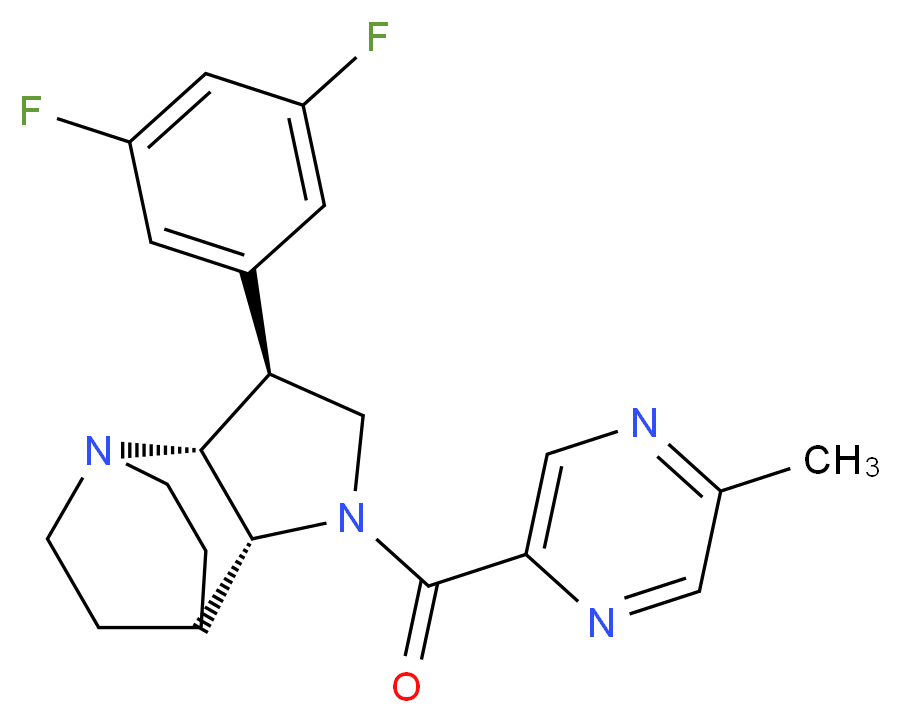 (2R*,3S*,6R*)-3-(3,5-difluorophenyl)-5-[(5-methylpyrazin-2-yl)carbonyl]-1,5-diazatricyclo[5.2.2.0~2,6~]undecane_分子结构_CAS_)