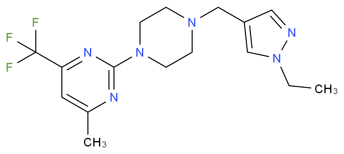 2-{4-[(1-ethyl-1H-pyrazol-4-yl)methyl]-1-piperazinyl}-4-methyl-6-(trifluoromethyl)pyrimidine_分子结构_CAS_)