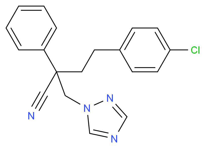 4-(4-chlorophenyl)-2-phenyl-2-(1H-1,2,4-triazol-1-ylmethyl)butanenitrile_分子结构_CAS_114369-43-6