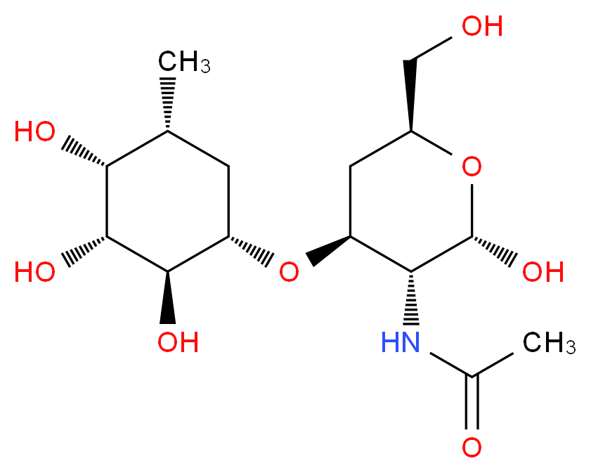 N-[(2S,3R,4S,6S)-2-hydroxy-6-(hydroxymethyl)-4-{[(1S,2S,3R,4R,5R)-2,3,4-trihydroxy-5-methylcyclohexyl]oxy}oxan-3-yl]acetamide_分子结构_CAS_24876-86-6