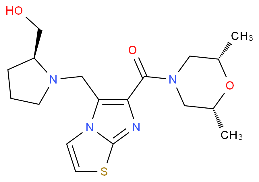 {(2S)-1-[(6-{[(2R,6S)-2,6-dimethyl-4-morpholinyl]carbonyl}imidazo[2,1-b][1,3]thiazol-5-yl)methyl]-2-pyrrolidinyl}methanol_分子结构_CAS_)