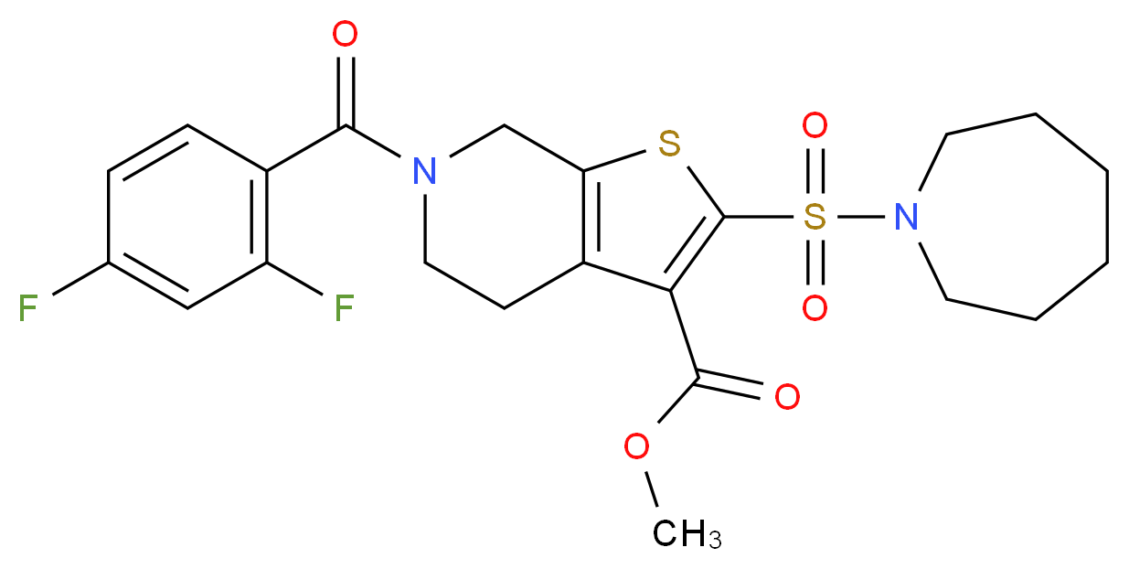 methyl 2-(1-azepanylsulfonyl)-6-(2,4-difluorobenzoyl)-4,5,6,7-tetrahydrothieno[2,3-c]pyridine-3-carboxylate_分子结构_CAS_)