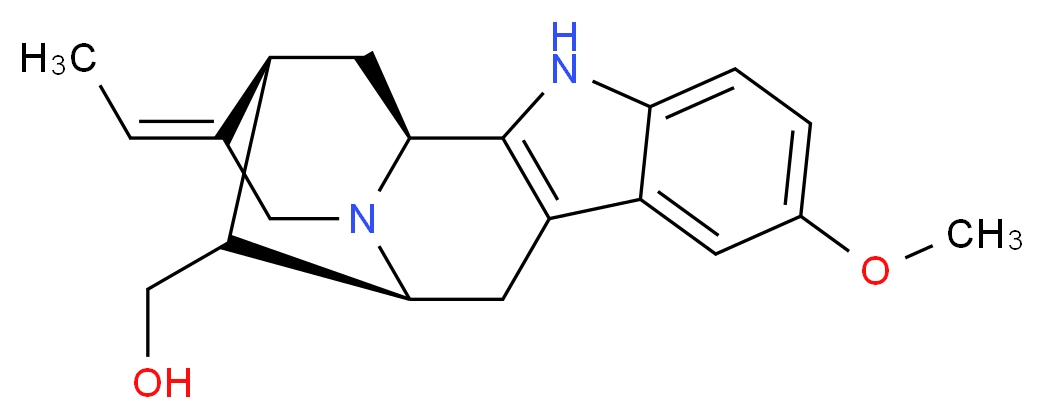 [(1S,12S,14S,15E)-15-ethylidene-7-methoxy-3,17-diazapentacyclo[12.3.1.0<sup>2</sup>,<sup>1</sup><sup>0</sup>.0<sup>4</sup>,<sup>9</sup>.0<sup>1</sup><sup>2</sup>,<sup>1</sup><sup>7</sup>]octadeca-2(10),4,6,8-tetraen-13-yl]methanol_分子结构_CAS_522-47-4