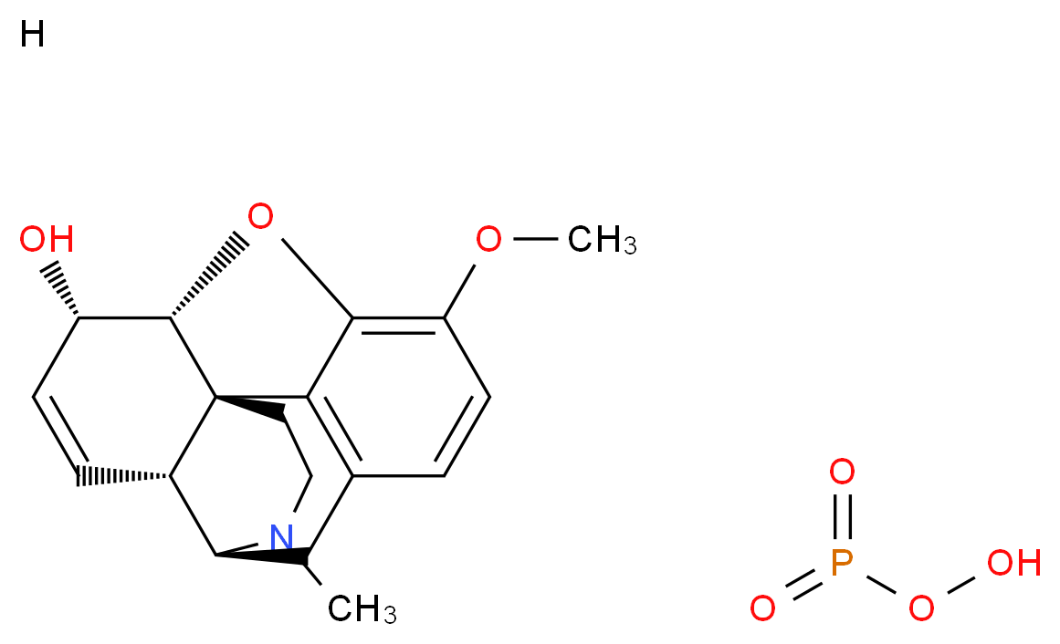 (1S,5S,13R,14S,17R)-10-methoxy-4-methyl-12-oxa-4-azapentacyclo[9.6.1.0<sup>1</sup>,<sup>1</sup><sup>3</sup>.0<sup>5</sup>,<sup>1</sup><sup>7</sup>.0<sup>7</sup>,<sup>1</sup><sup>8</sup>]octadeca-7(18),8,10,15-tetraen-14-ol; phosphoperoxol_分子结构_CAS_52-28-8