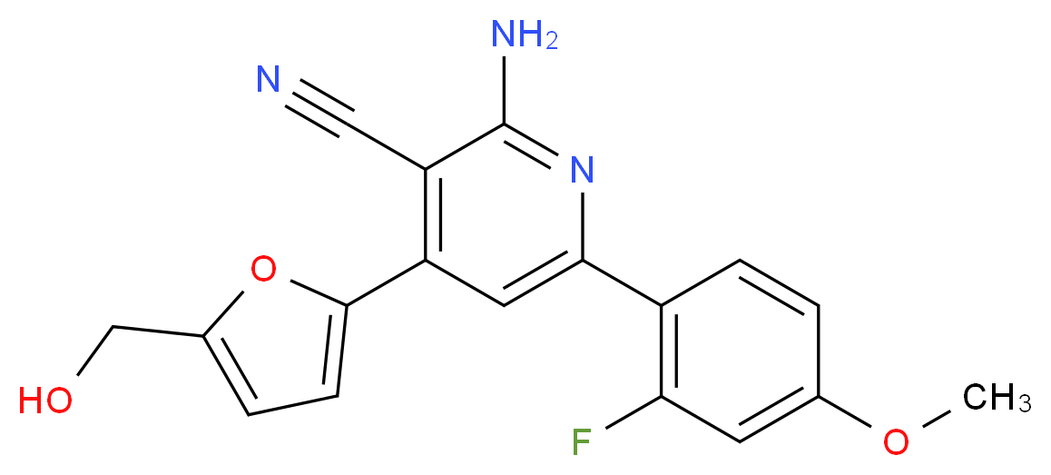 2-amino-6-(2-fluoro-4-methoxyphenyl)-4-[5-(hydroxymethyl)-2-furyl]nicotinonitrile_分子结构_CAS_)