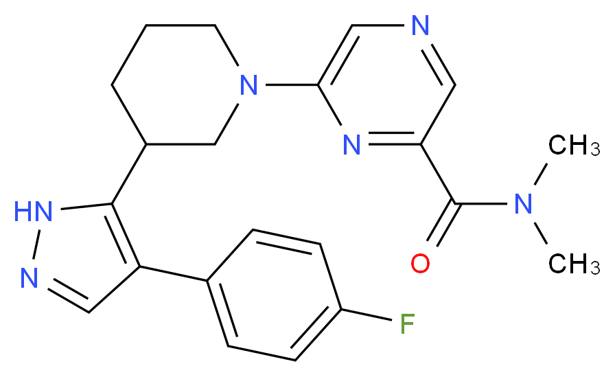 6-{3-[4-(4-fluorophenyl)-1H-pyrazol-5-yl]piperidin-1-yl}-N,N-dimethylpyrazine-2-carboxamide_分子结构_CAS_)