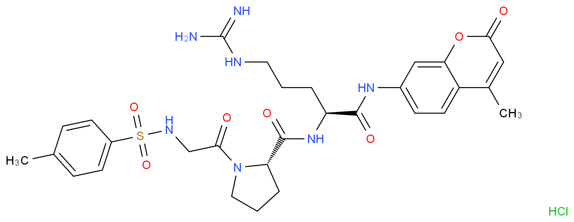 (2S)-5-carbamimidamido-N-(4-methyl-2-oxo-2H-chromen-7-yl)-2-{[(2S)-1-[2-(4-methylbenzenesulfonamido)acetyl]pyrrolidin-2-yl]formamido}pentanamide hydrochloride_分子结构_CAS_117961-27-0