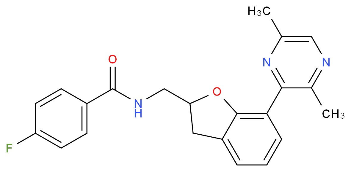 N-{[7-(3,6-dimethyl-2-pyrazinyl)-2,3-dihydro-1-benzofuran-2-yl]methyl}-4-fluorobenzamide_分子结构_CAS_)