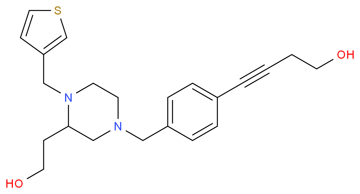 4-(4-{[3-(2-hydroxyethyl)-4-(3-thienylmethyl)-1-piperazinyl]methyl}phenyl)-3-butyn-1-ol_分子结构_CAS_)