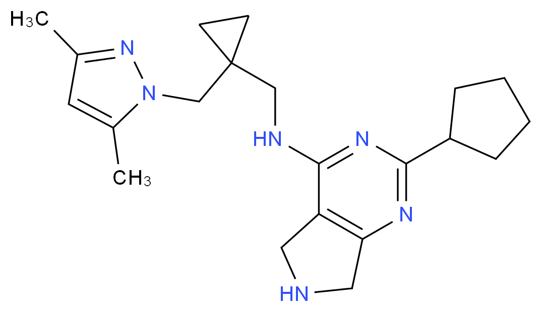 2-cyclopentyl-N-({1-[(3,5-dimethyl-1H-pyrazol-1-yl)methyl]cyclopropyl}methyl)-6,7-dihydro-5H-pyrrolo[3,4-d]pyrimidin-4-amine_分子结构_CAS_)